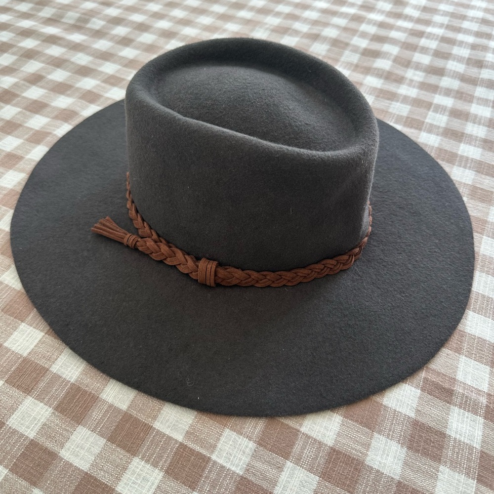 Hat Attack Blue Gray Wool Hat with Brown Braided Band